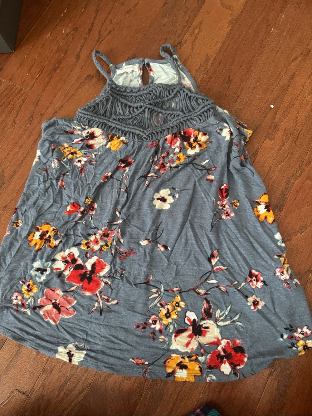 Maurices Blue Floral Macramé Halter Tank
